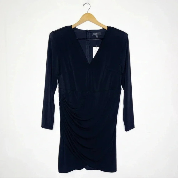 Eloquii Black Shoulder Pad Long Sleeve Dress Size 16 NWT - Picture 3 of 7